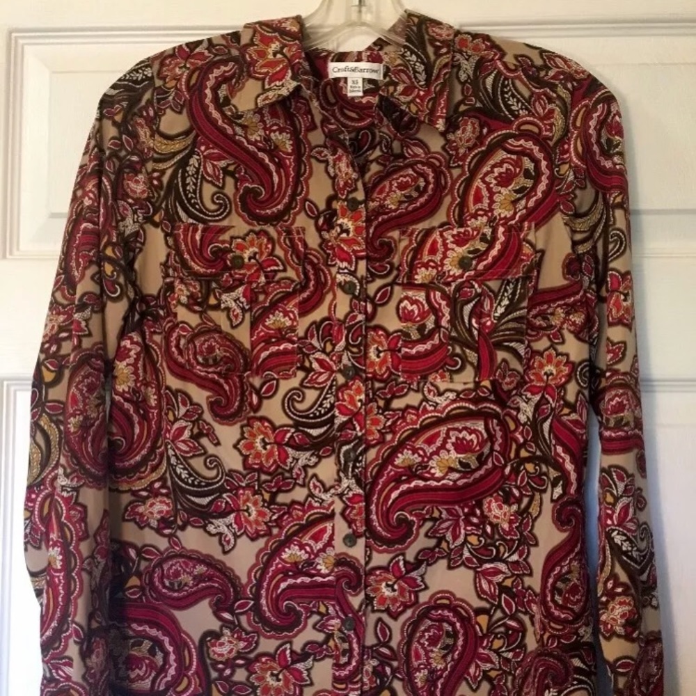 Croft & Barrow Polyester Button Down Shirt Paisley